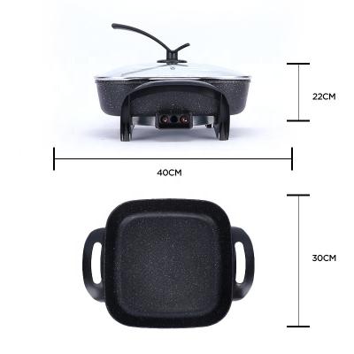 China Multifunctional household electric grill pan with non-stick lacquer and glass lid for sale