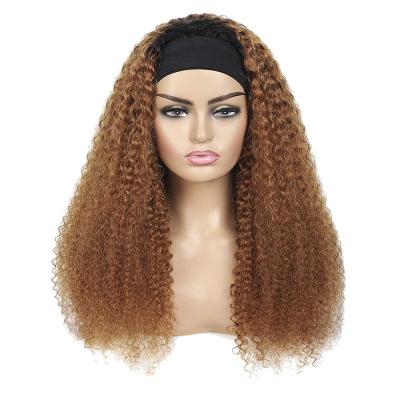 China Factory Wholesale Curly Ombre Brown 100% Curly Hair None Lace Front Wigs 180% Density Kinky Curly Headband Wigs Cut Young Girls for sale