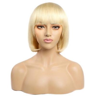 China Wholesale Straight 16 Inch 18 Inch Human Hair Unprocessed Lace Frontal Wigs, Glueless Bob Wig With Bangs Breathable Blonde 613 Color for sale