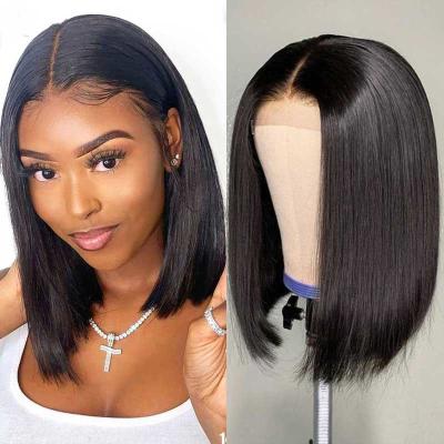 China Hot Sale Grade 10A Burmese Straight/4x4 Lace Bob Wig For Women Short Straight Wigs 180% Density Cuticle Aligned Hair From Cambodia for sale