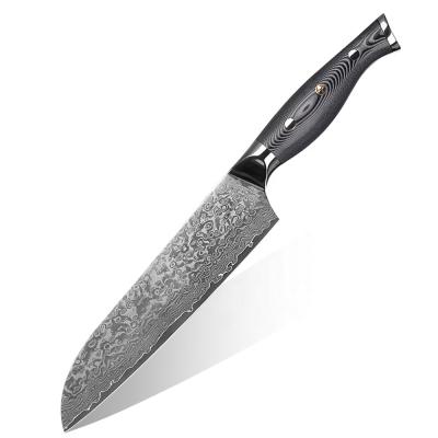 China Viable Damascus VG-10 Steel Core 67 Layers Damascus Knife Handle G10 Blade Masks Santoku Knife for sale