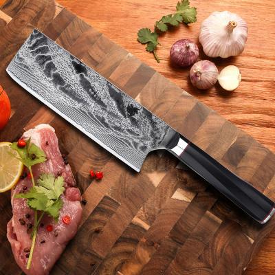 China Best Twist Octagonal Handle Sustainable Ultra-Premium G10, Red Twist Black Color, Ful-Tang Damascus Cleaver Knife for sale