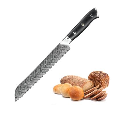 China Sustainable High Quality Damascus Steel Kitchen Serrated Bread Knife for sale