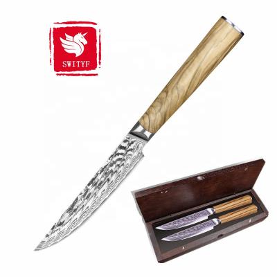 China Viable Italian Olive Wood Handle Steak Knife Set Dinner Damascus Steak Knives for sale