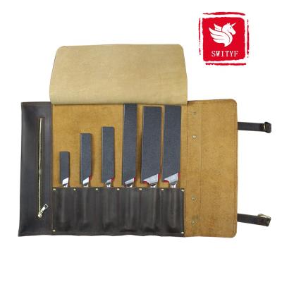 China Superior Cowhide Material Knife Roll Bag Knife Kitchen Stocked Bag Set Chef Knife Bag for sale