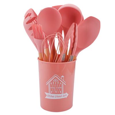 China YiHai Disposable Silicone Kitchen Accessories Cooking Tools Kitchen Utensils With 12Pcs Wooden Handles Nonstick Cookware Sets For Home for sale