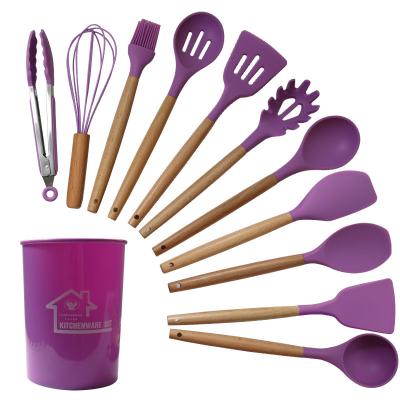 China Sustainable YiHai Kitchen Tools Cooking Kitchen Utensil Set Silicone And Wooden Utensils Sets Nylon Stainless Steel And 12 Pcs Utensils Violet for sale