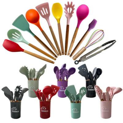 China YiHai Sustainable Kitchen Tools Cookware Set Silicone And Wooden Utensils Sets Nylon Stainless Steel And 12 Pcs Utensils Light Green for sale