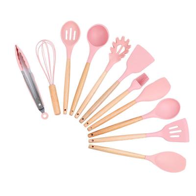 China Sustainable YiHai Kitchen Tools Cooking Kitchen Utensil Set Silicone And Wooden Utensils Sets Nylon Stainless Steel And 12 Pcs Utensils Pink for sale