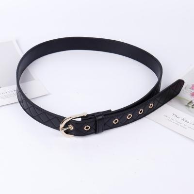 China 2021 Embroidered Women's Plaid Leather Belt Western Minimalist Zinc Alloy Metal Buckle Designer Fashion for sale