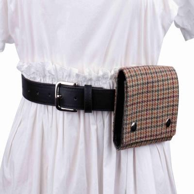 China Custom Logo Design Women Plaid PU Ladies Leather Belt Bag Anti-theft With Detachable Leather Belt for sale