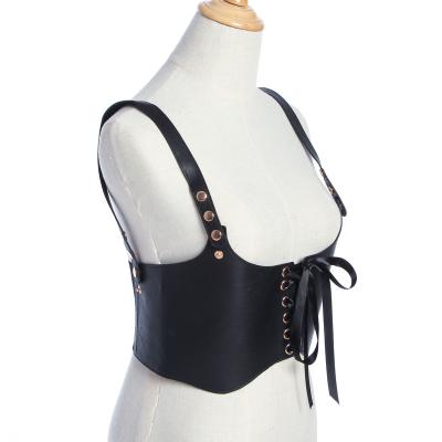 China PU Punk Black Leather Suspender Women Street Adjustable Shirt-Front Belt for sale