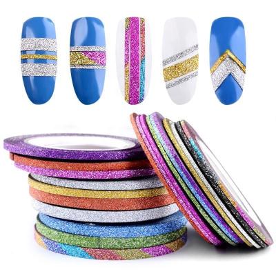 China Easy Apply Multi Color DIY Qianya Nail 3D Sticker Decal Glitter Nail Stripe Nail Art Decorations for sale