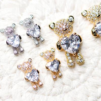 China Qianya 2022 Cute Wholesale Cute 3D Rhinestone Diamond Crystal Bear Nail Art Charm Silver Gold Flatback For Nails Decals for sale