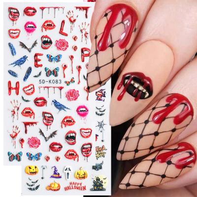 China Easy Apply Qianya Horror Halloween Nail Sticker Maple Leaf Seahorse 5D Nail Decals Fashion Nail Charms 2021 New for sale