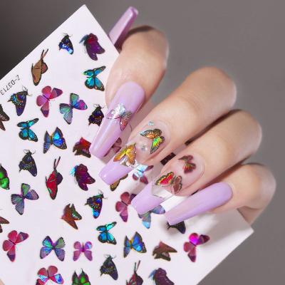 China Easy Apply Wholesale Qianya Supplies 3D Butterfly Adhesive Nail Decal Holographic Nail Stickers For Nail Salon for sale