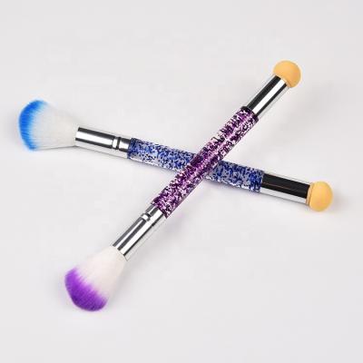 China Multifunctional Nail Art Beauty Qianya Hot Sale Professional Nail Dust Brush Nail Sponge Sweep Double Head 3D Nail Art Brush for sale