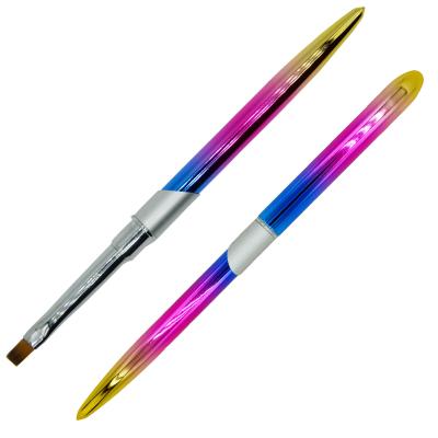 China Art Qianya 2022 Professional Custom LOGO Nail Rainbow Metal Handle Holographic Gel Nail Brush Acrylic Nail Set Brush With Wax Picker Pen Tools for sale