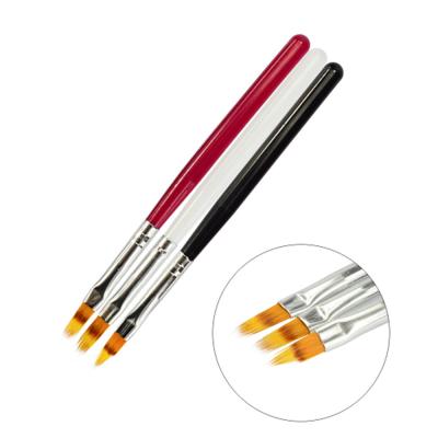 China Qianya Nail Art Suction Coloring Ombre Nail Brush Red White Black 3pcs Professional UV Hair Nail Flower Gradient Gel Art Painting Wood Handle Nylon for sale