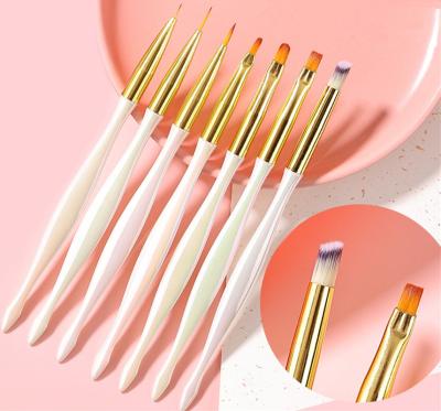 China Qianya 7pcs/set Professional Colored Pearl Laser Nail Art Nail Gel Brush Aqua Brush Liner Detail Painting Design Brush White for sale