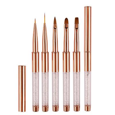 China 2022 OEM Professional Nail Art Pen Label Qianya Prviate Extra Thin Coating Brush Rose Gold Gel Oval Nail Art Brush Pure Kolinsky Acrylic for sale