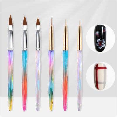 China Professional Nail Art 6Pcs/Set Nail Art Liner Painting Brush Gradient Diamond Handle Brush Scratch Acrylic Flower Carving Drawing Pen Manicure Tools for sale