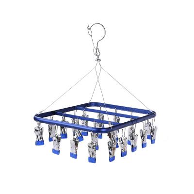 China Flexible Popular Space Triangles Hanger Hook Aluminum Alloy Sock Rack Household Balcony Drying Hangers With Clip for sale