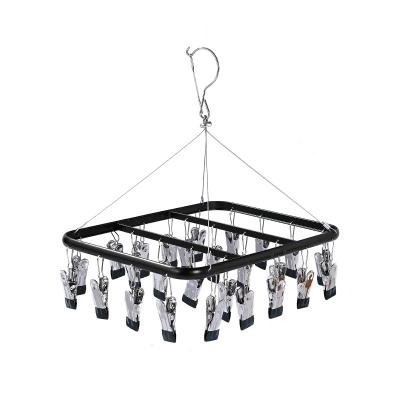 China Flexible New Design Hanging Clothes Drying Rack With 26 Clips Multifunctional Aluminum Hanger For Hijab for sale