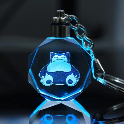 China Europe 3D Crystal Ball LED Night Light Push Ball Key Chain Pokemon Snorlax Pikachu Charizard Children's Toy Gifts for sale