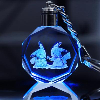 China 2022 Bestselling 30mm 3D Snorlax Pikachu Crystal Led Crystal Pokemon Keychain ForValentine's Ball Key Chain Europe Amazon Amazon for sale