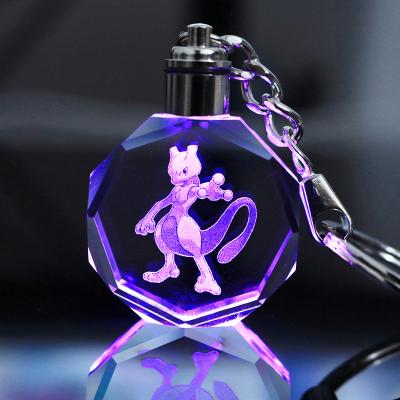 China Wholesale 30mm Snorlax Pikachu Crystal Led Crystal Pokemon Glow Key Chain From Europe For Kids Gift Ball Key Chain for sale