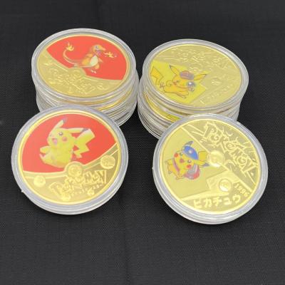 China Pocket Animals Pikachu New Year Gift 2022 Global Gold Pokemon Coins Collectable Japanese Original Anime Challenge Coins for sale