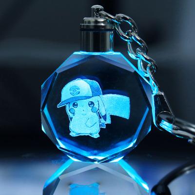 China Europe 2022 hot sale 3d pokemon keychain led light ball Crystal Luminous Keychain Pikachu Pokemon charizard Best Gift for kids for sale