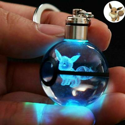 China Fast shipping from Europe led luminous 30mm laser custom ball pokemon k9 crystal ball key chain cute keychain cute for sale