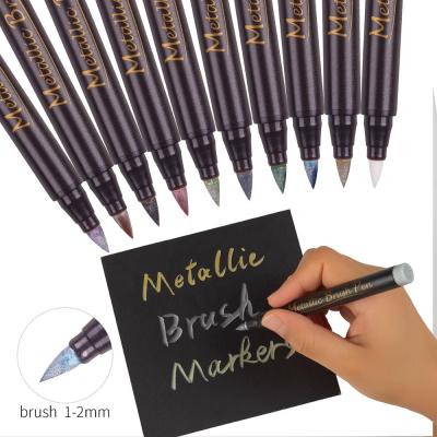 China 2019 Hot Selling DIY Paint Amazon STA Brand Marker Metallic Brush Pens With 6Pcs Black Card 1-2mm Flexible Brush Paper Tips for sale