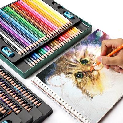 China Cheap and fine 12 24 36 color wooden handle watercolor pencils set with paper and metal box packing for sale