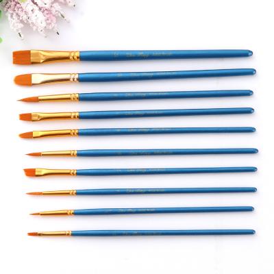 China 10 Pcs Nylon Hair Wood Handle Nylon Paint Brush Set For Watercolor And Oil Painting for sale