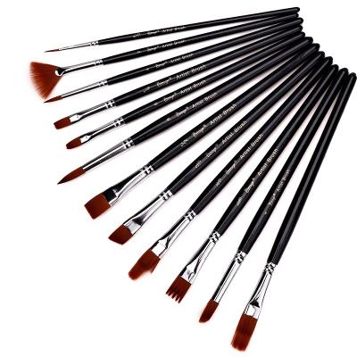 China Nylon 12 Pcs Nylon Paint Brush Set With Wooden Handle For Water Color Acrylic Oil Painting for sale