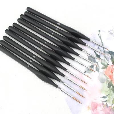 China Watercolor Nail Art 10 Pcs Wooden Black Handle Detail Paint Nylon Brush Set For Watercolor Nail Art for sale