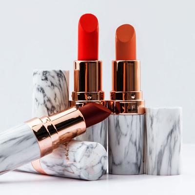 China Hot Sale Waterproof Not Fade Marble Case Matte Makeup Lipsticks Waterproof White Lipstick Long Lasting Moisturize for sale