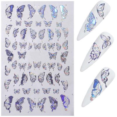 China Hot Selling Popular 5D Laser Nail Tips Gold And Holographic Self Adhesive Nail Art Decoration Foil DIY Silver Butterfly Nail Sticker for sale