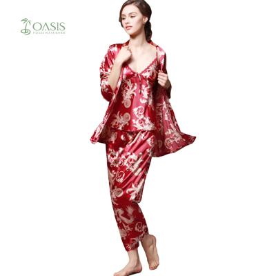 China Manufacturer Wholesale Silk Pajamas 2021 Elegant Women QUICK DRY Imitated Silk Sleepwear Pajamas Set for sale