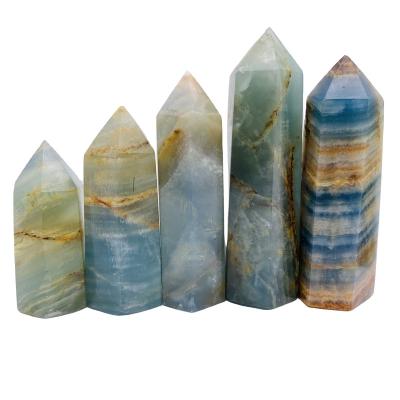 China China New Products Natural Crystal Healing Blue Onyx Crystal Point Wand Tower for sale