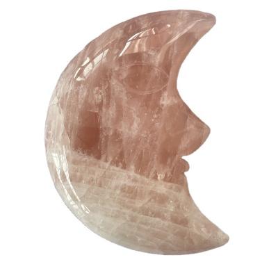 China China wholesale natural havd carved pink face crystal smiling moon rose quartz moon for decoration for sale