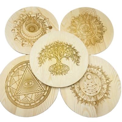 China China Hand Made Wooden Meditation Chakra Grid Board Cup Round Mat 25*1.5cm for sale