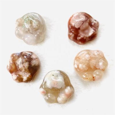 China China Crystal Animal Claw Healing Natural Cherry Blossom Agate Cat Paw for sale