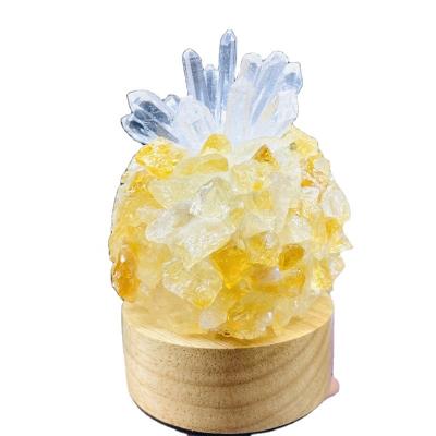 China China natural hand carved reiki crystal citrine healing night light pineapple amethyst lamps home decor collection for sale