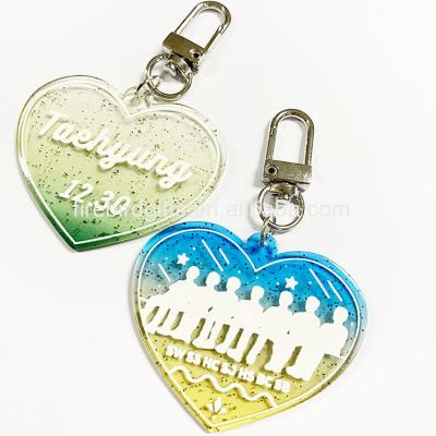 China Custom Colored Gradient Glitter Heart Gradient Acrylic Glitter Logo Glitter Key Chain Acrylic Key Chain for sale