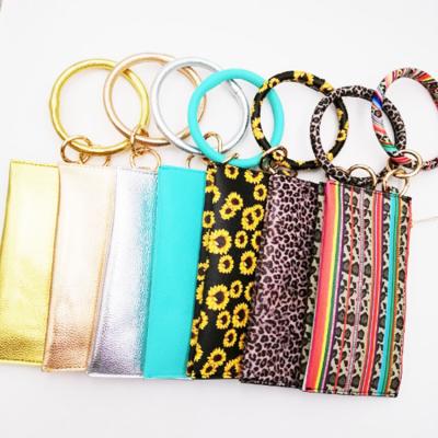 China Monogram Leather Leopard Key Chain Bracelet O-ring Wallet Wholesale PU Leather Wrist Handbags for sale