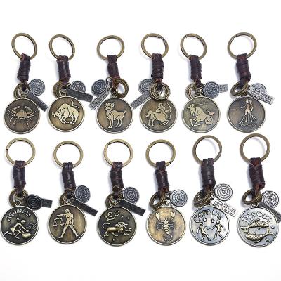 China Wholesale Retro Metal Zodiac Key Chain 12 Zodiac Keychains Zodiac Sign Keychains for sale